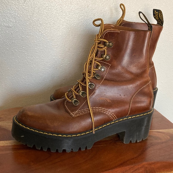 doc Martens  leona lace up block heel platform leather boots - Picture 2 of 10